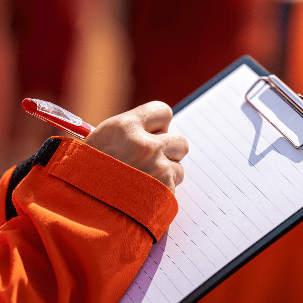 Gas Safe engineer completing boiler service checklist in Derby