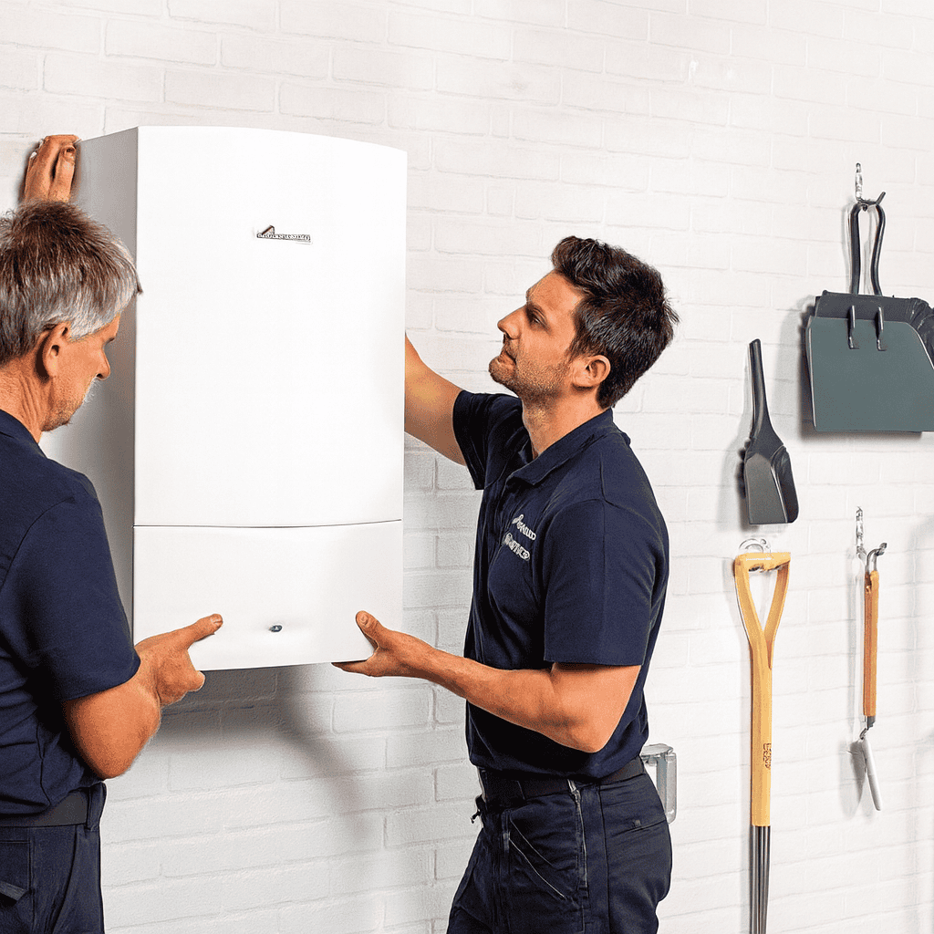 Engineers installing new Worcester Bosch boiler in Derby home
